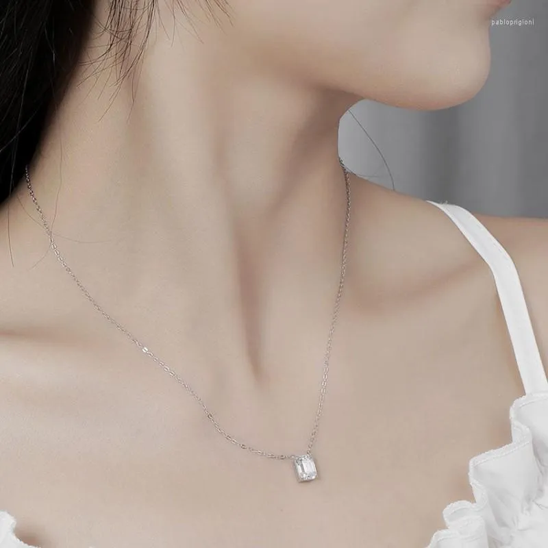 Chains 2 Emerald Cutting Moissanite Pendant S Sterling Sier Necklace Women Fine Jewelry Pass Diamond Drop_voghion.com