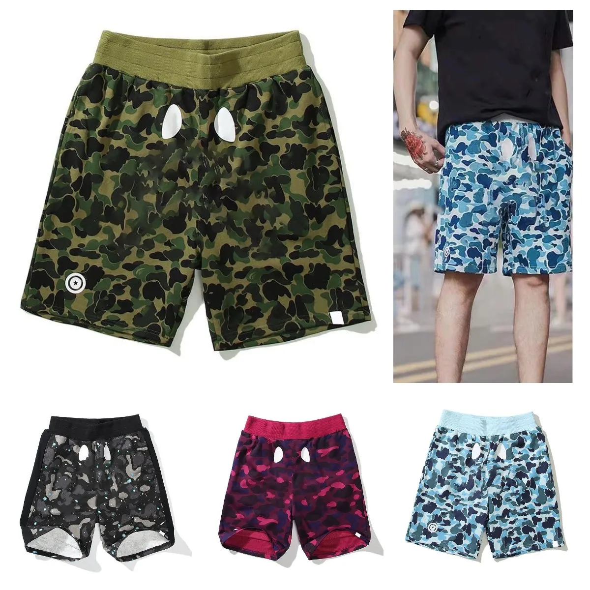 Pantaloncini da uomo Designer Womens Shark Trend Camouflage Pattern Fiess Training Sport Pantaloni corti da spiaggia estivi da uomo larghi e traspiranti