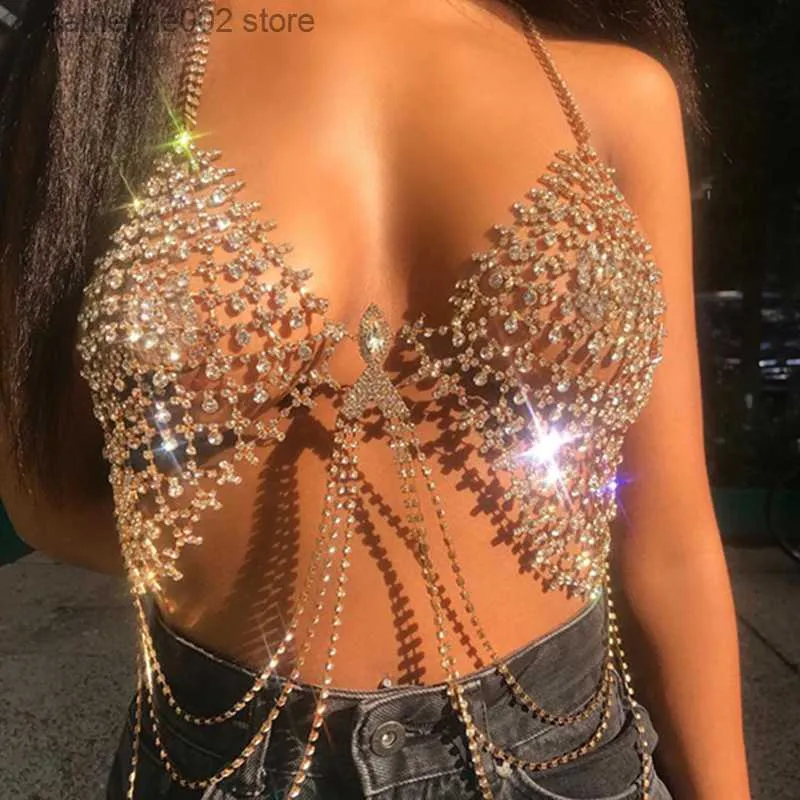 Tanks pour femmes Camis Akyzo Luxury Rignestone Silver Tassel Chain Camis Top Women Nightclub Brilliant Artificial Diamond Festival Beach Wear Wear Tops T230605