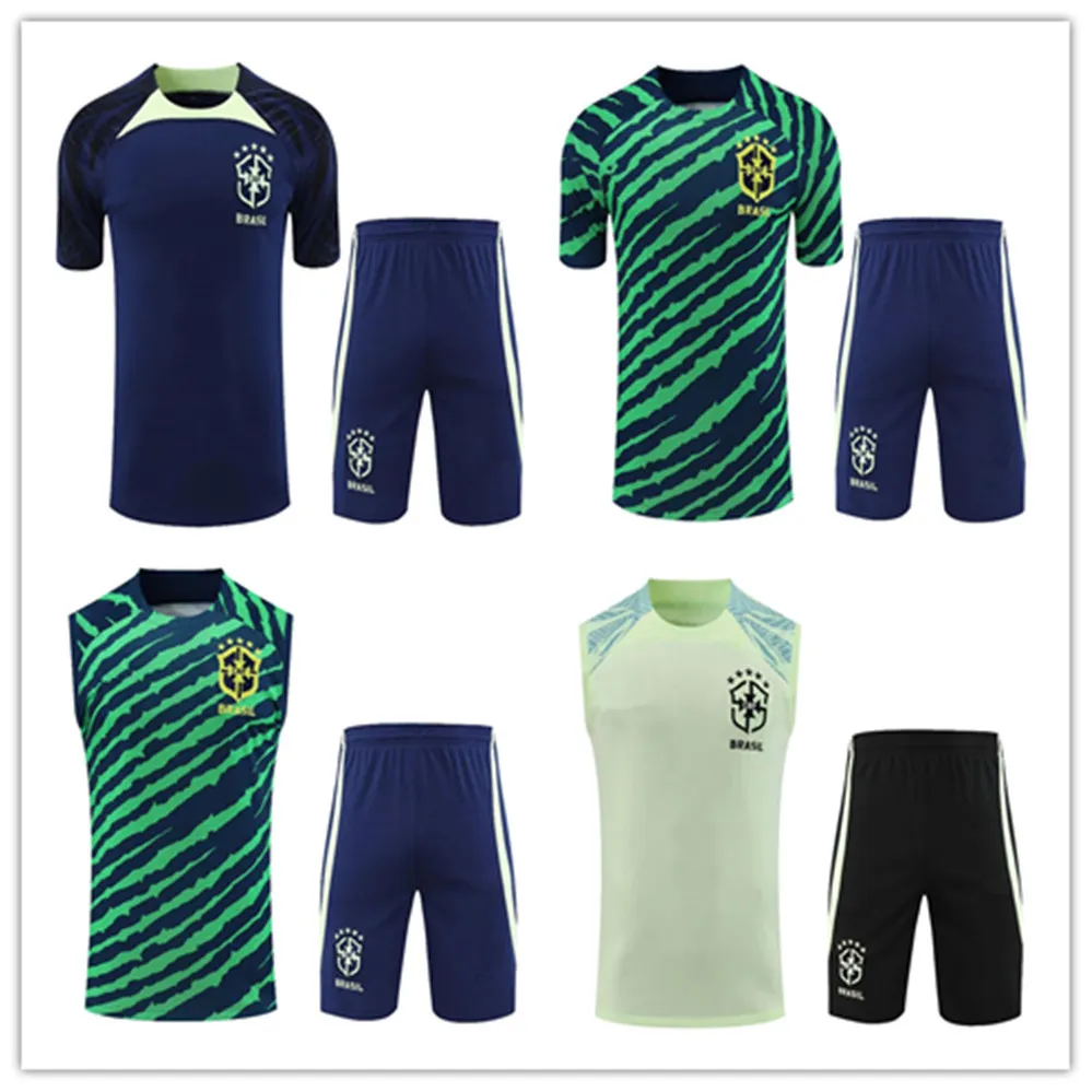 22/23 Brazil short sleeve tracksuit Sportswear men training suit kits soccer Jersey kit uniform chandal 2023 brasil sleeveless vest adult football tracksuits sets