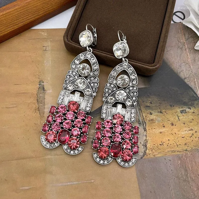 Stud Earrings Statement Pink Crystal Pendant Chunky Exaggerate Ear Jewelry Luxury Accessories