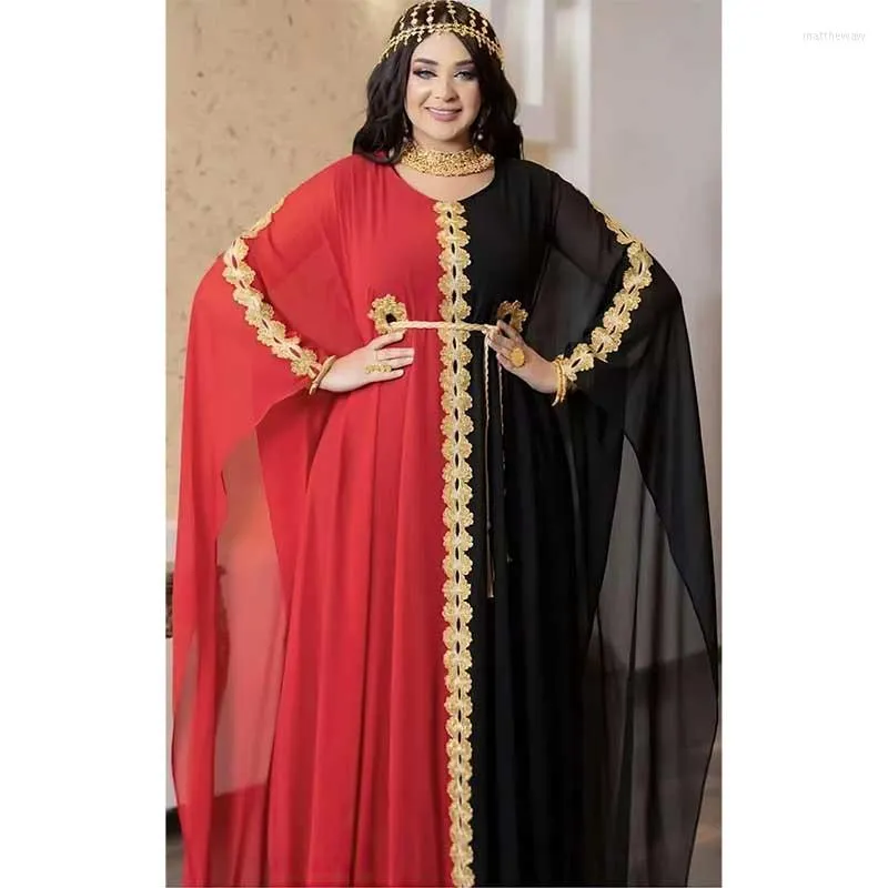 Casual Dresses African Women Dress European och American Chiffon Color-Blocking Tie Retro Robe Loose Plus Size 8637#