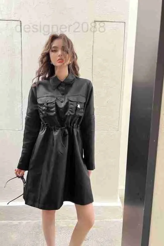 Basic & Casual Dresses designer 2023 Early Spring New Detachable Sleeve Design Triangle Nylon Hooded Half breasted Drawstring Dress GJY6