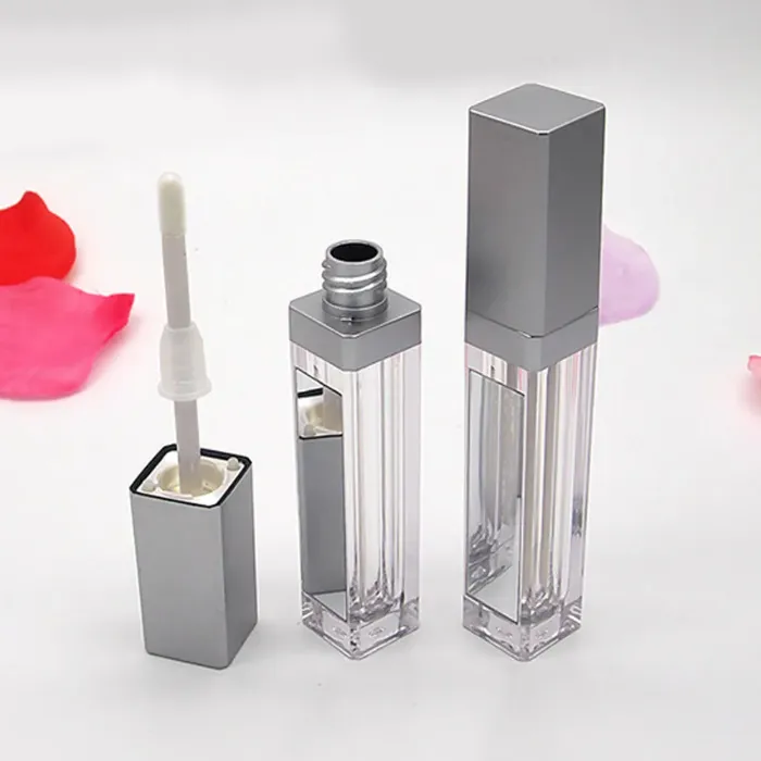 7ML LED Empty Lip Gloss Tubes Square Clear Lipgloss Refillable Bottles Container Plastic Makeup Packaging with Mirror and Light