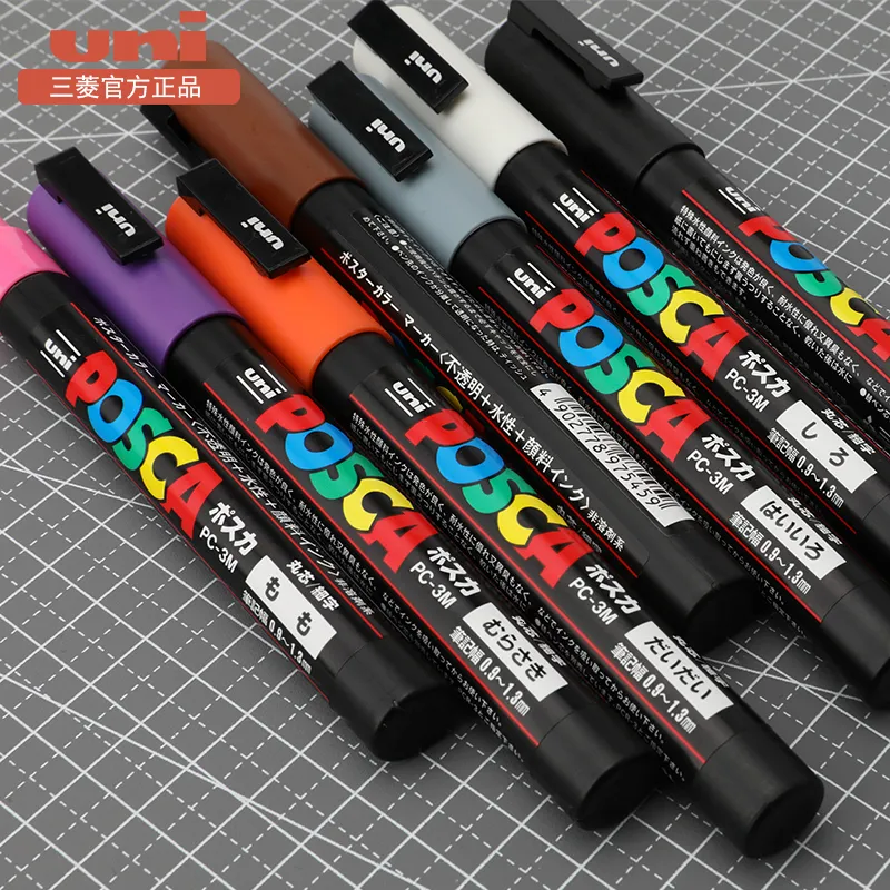 1pcs Uni Posca White Marker Pen,PC-1M 3M 5M Acrylic Waterproof Permanent  Marking Graffiti Paint Pen for Rock Wood Leather Stone
