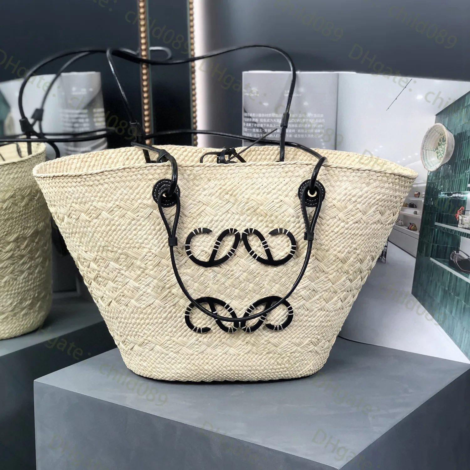 Bolsa de Praia Feminina Moda Clássica Bolsas de Palha Bolsas de Crochê em Dois Tons Bolsas Tote de Grande Capacidade Uso em Várias Ocasiões Atacado e Varejo