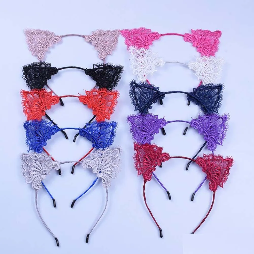 Accesorios para el cabello Navidad Encaje Orejas de gato Diadema Niñas bebés Mujeres Palos Fiesta Rendimiento Entrega de gota europea y americana Niños Dhvdm