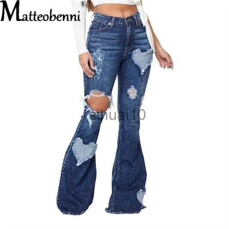 Jeans pour femmes Stretch Ripped Jeans Flared Denim Pants Womens Baggy Vintage Jeans Sexy Taille Haute Distressed Streetwear 2021 Femme Pantalon J230605