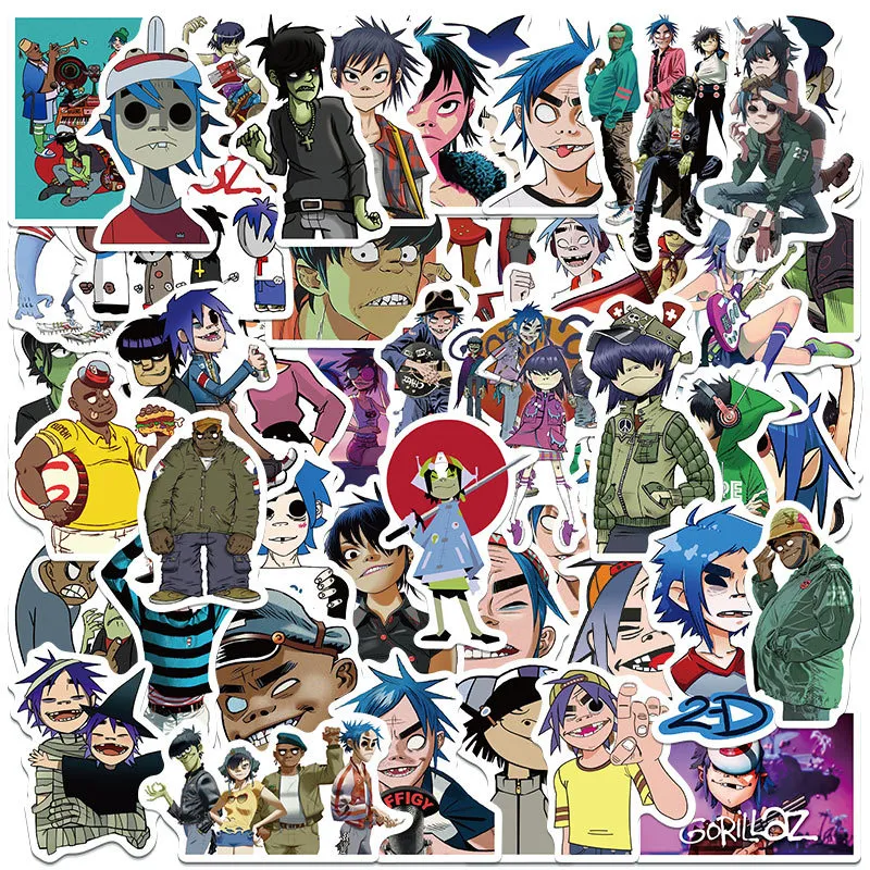 50Pcs Gorillaz stickers Murdoc Noodle Russel rock band Graffiti Kids Toy Skateboard car Motorcycle Bicycle Sticker Decals Wholesale