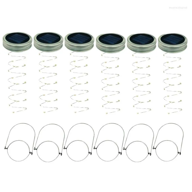 Strings Solar Mason Jar Lid Lights 6 Pack 20 Led String Fairy Star Firefly Lids Hangers Included(Jars Not Included) Patio