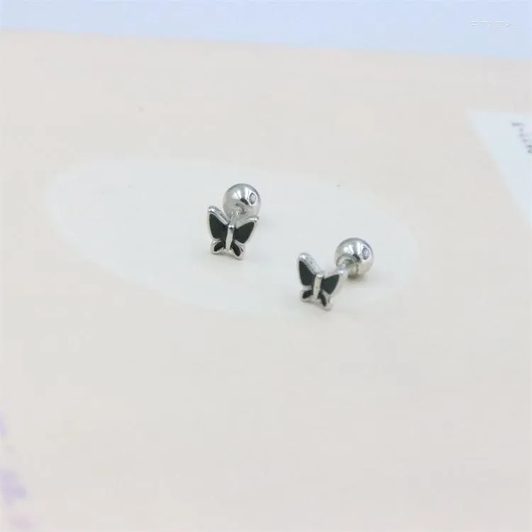 Brincos Stud ZFSILVER 925 Sterling Silver Cute Black Gule Butterfly Screw Ball Earring For Women Charme Jóias Acessórios Presentes