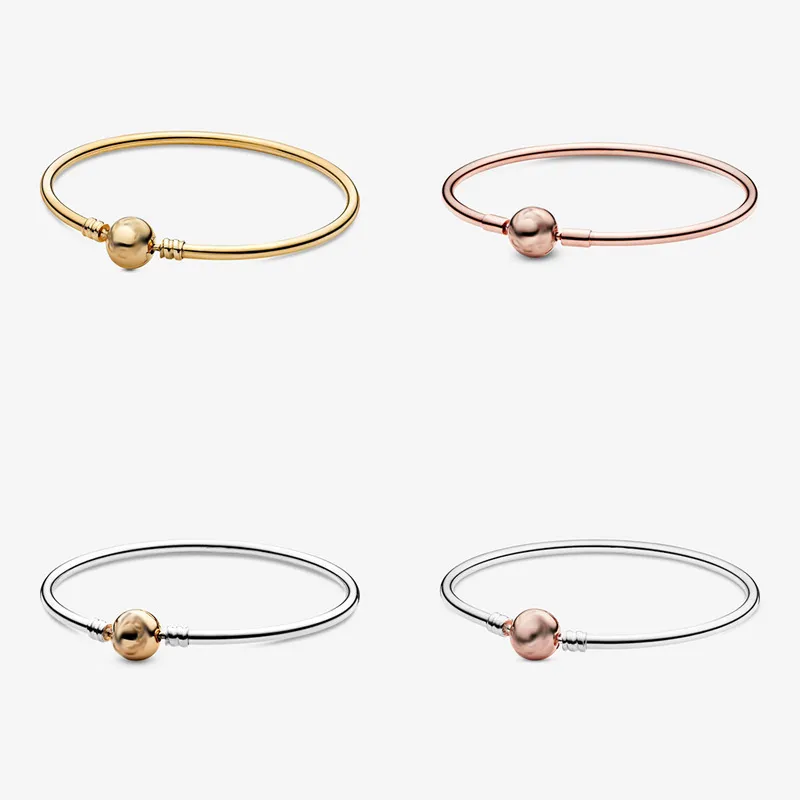 Ny DIY kvinnlig modepärlaformad spänne hård kropp PDL-metallarmband Kvinna DIY Slumpmässig matchning 925 Silver/Rose Gold Bangle Girl Jewelry Gift Bangle