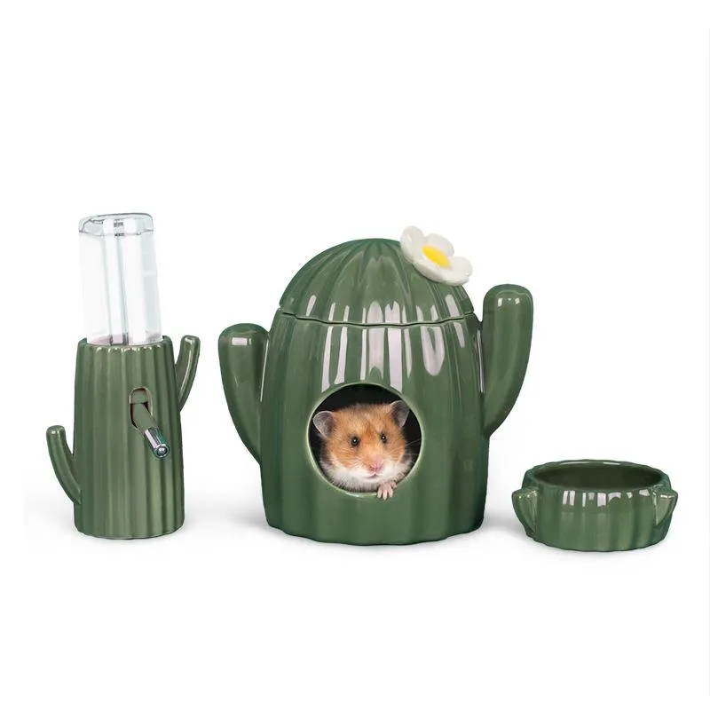 Gabbie Carino Gabbia per Criceti Cactus in Ceramica Piccola Casa per Animali Domestici Cavia Casa per Criceti Letto per Animali Domestici Piccolo Nido di Animali per Roditori Cincillà