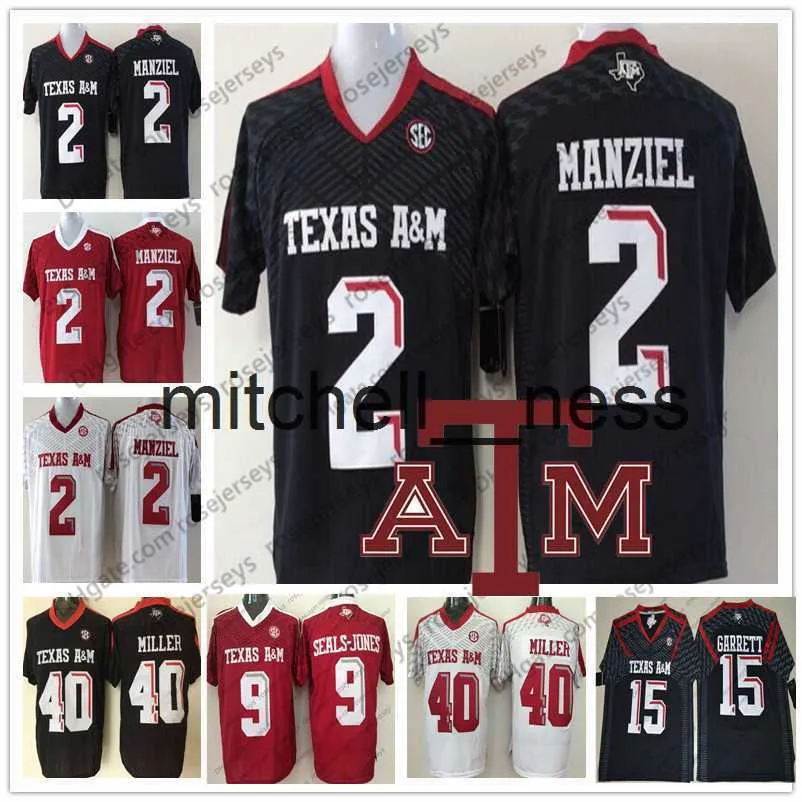 MIT8 NCAA Texas Am Aggies #2 Johnny Manziel 40 von Miller 15 Myles Garrett 9 Ricky Seals-Jones Black Red White Men Młodzież Kid Jersey