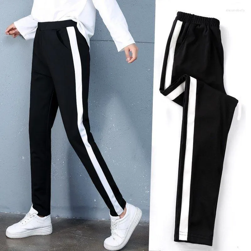 Pantalones activos Mujer Slim Elástico Estudiantes Gilrs Stripe Haren Leggings Yoga Tight Sports Workout Wear