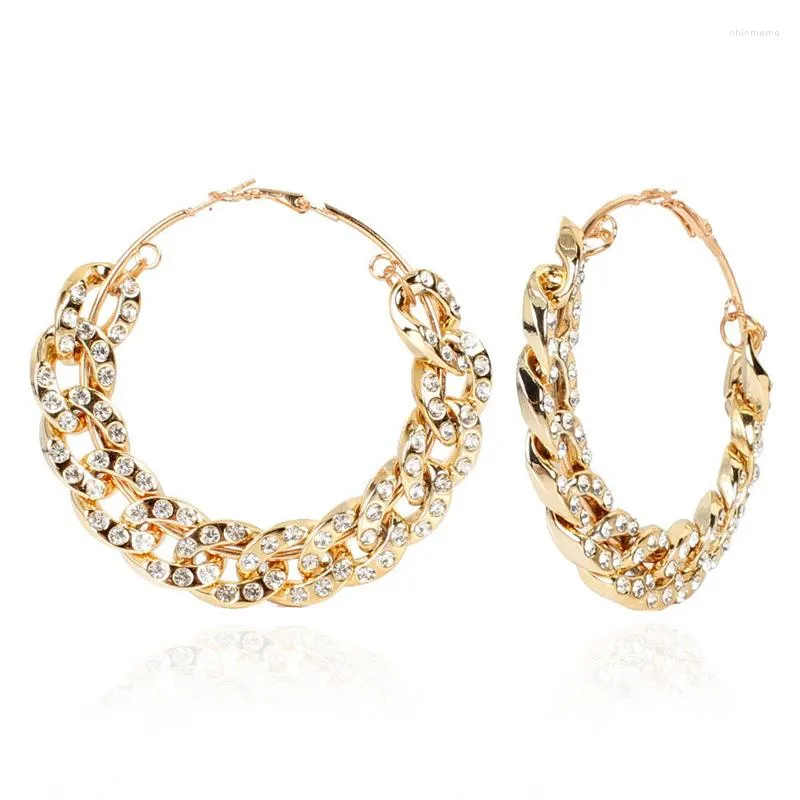 Oorringen 6 7 8CM Crystal Rhinestone Earring 8 Chain Stone Ronde Vergulde Huggie Vrouwen Persoonlijkheid Hypoallergeen