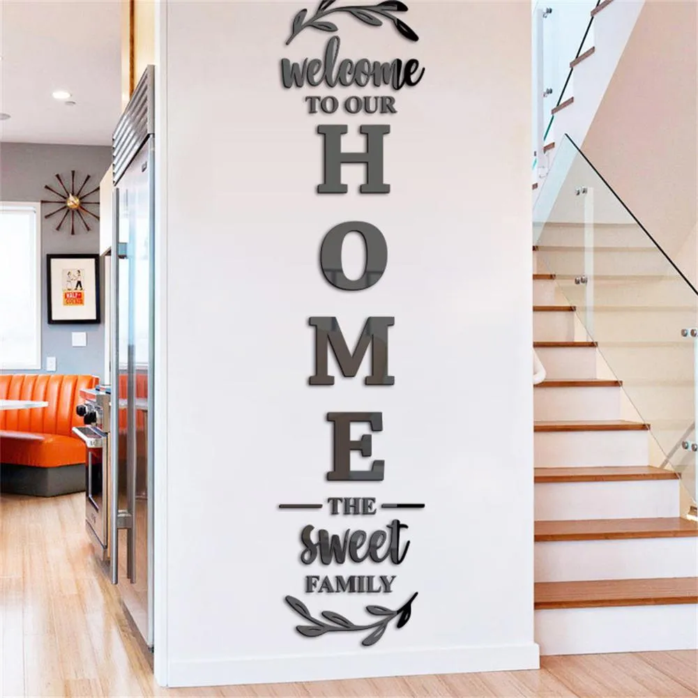 Adesivi murali a specchio 3D Lettere inglesi Casa Famiglia Decalcomanie acriliche autoadesive per la decorazione della stanza domestica Accessori per la decorazione della casa
