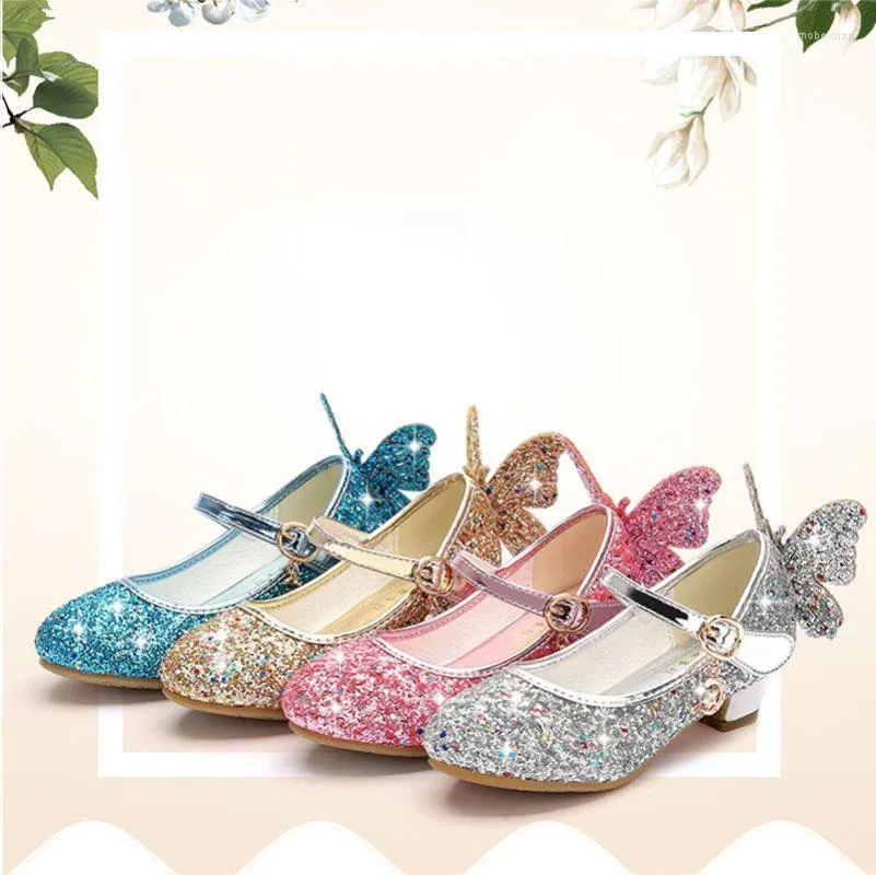 Flat Shoes 1Pair Crystal Butterfly Girl Leather High Heel Shoe Party Dance Fashion Sequins Decoration