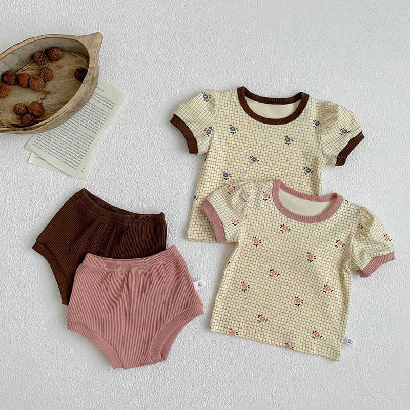 Kläduppsättningar Startist Summer Baby Set Floral Tee och Bloomer2 PCS Passar kläder