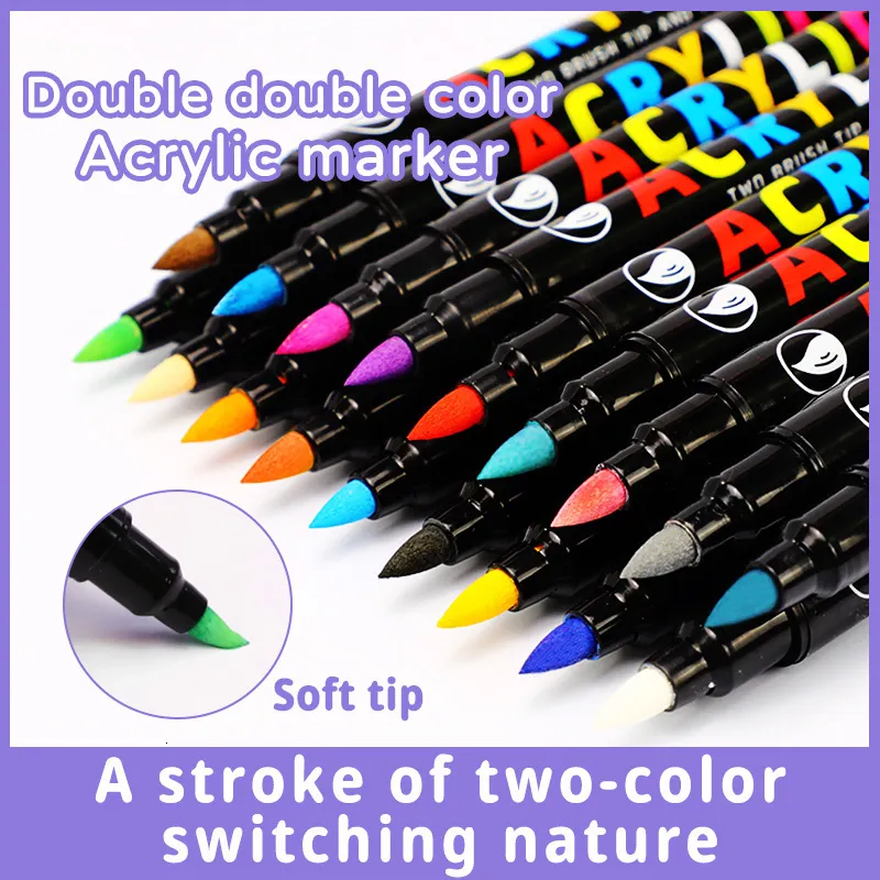 Markers 60/36 Kleuren Schetsen Markers Set Dual Borstel Acryl Verf Pennen voor Kalligrafie Letters Rock Glas Canvas Metaal Keramiek Hout 230605