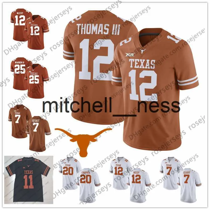 Mit8 Texas Longhorns #12 Earl Thomas III Colt McCoy 10 Vince Young 20 Earl Campbell 34 Ricky Williams Zwart Oranje Wit Gepensioneerd voetbalshirt