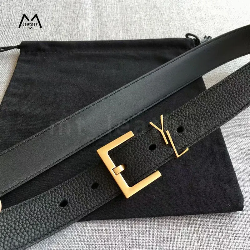 Women's belt Genuine leather 3.0cm 2.0cm wide high-quality women's designer Belt Y buckle black belt gold copper buckle