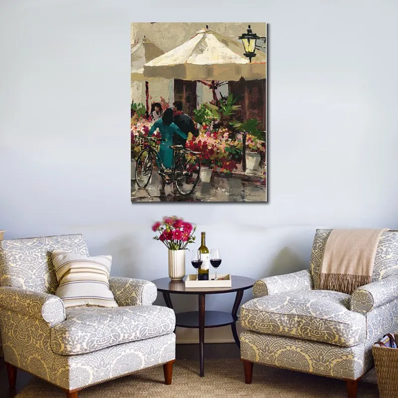 Flower Market Street Brent Heighton Painting Contemporary Canvas Art Hand Painted Oil Artwork Home Decor