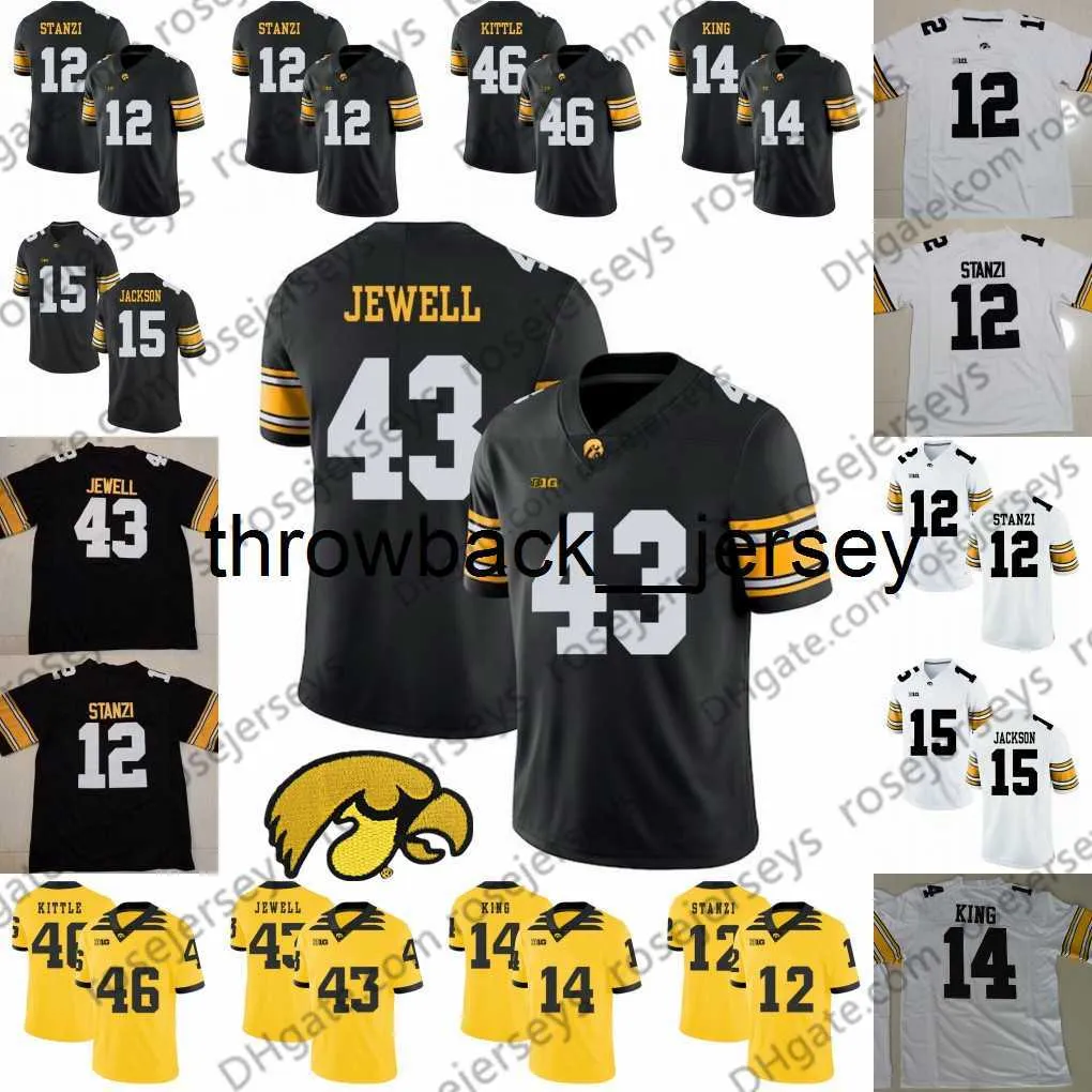 Thr Ncaa Iowa Hawkeyes #46 George Kittle 43 Josey Jewell 15 Josh Jackson 14 Desmond King 12 Ricky Stanzi Black White Pensionerad fotbollströja