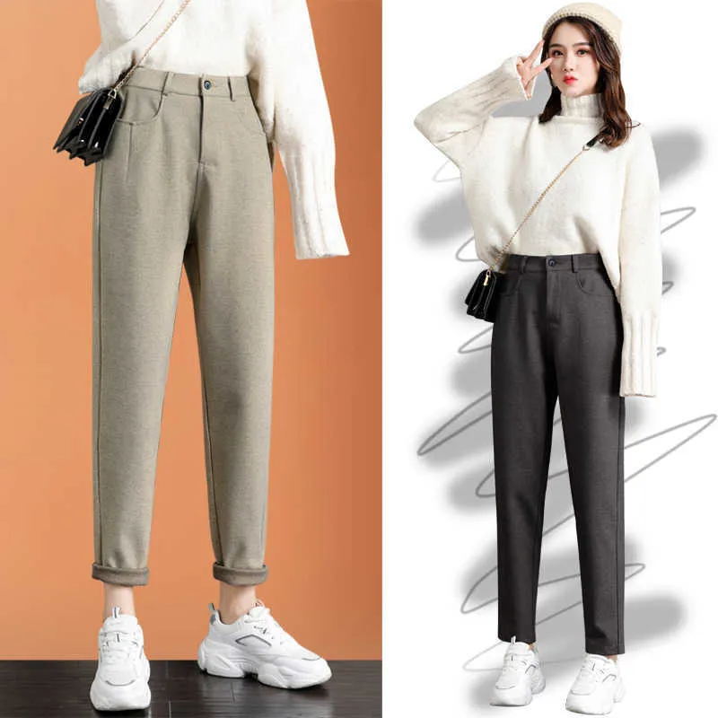 Capris New Fashion Korean Wool Haran Loose Dad's Pants Women's 2023 Autumn/Winter Casual 9-Point Radish Trousers HDK230703