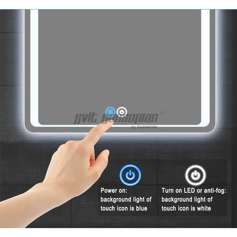 1 peça anti névoa chave dupla LED espelho dimmer interruptor de toque azul branco retroiluminação espelho sensor de toque mudança de cor frete grátis