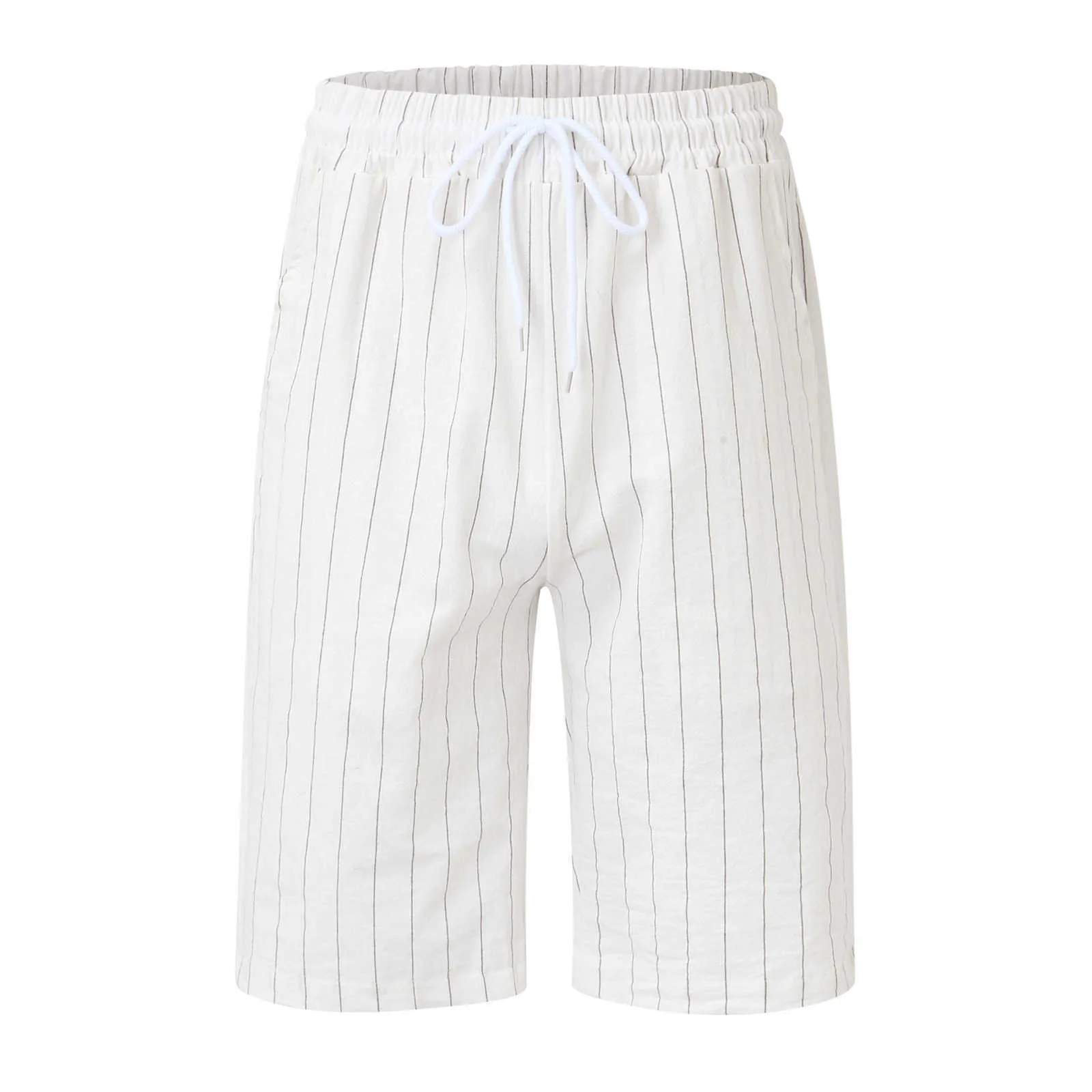 Pantaloncini casual grandi in cotone di canapa con elastico in vita in pizzo a righe verticali da uomo e da donna Carhart Summer New Versatile Capris Beach Pants