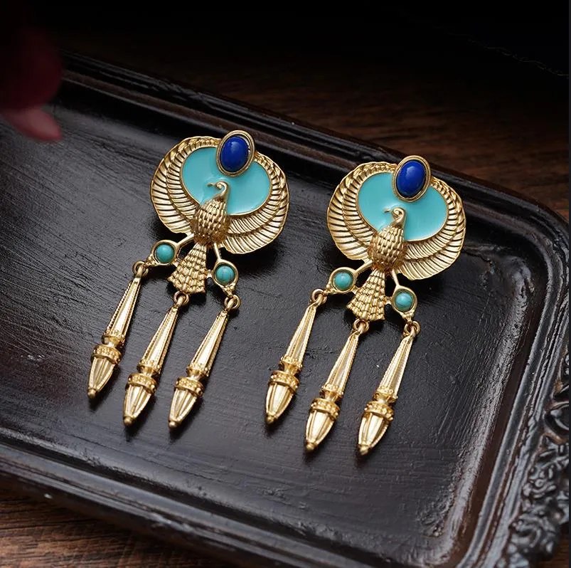 Medieval Earrings Women Vintage Retro Gold Egyptian Eagle Earrings Personalized Palace Style Tassel Earrings E372