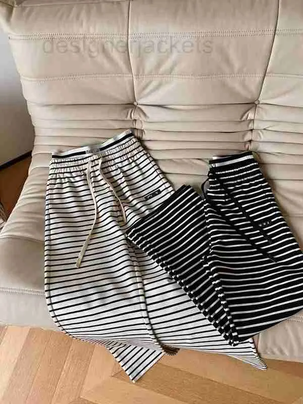Women's Pants & Capris Designer Black white striped casual pants for women high waisted slim, with a sense of drape. Sports are versatile, lazy, straight, wide leg trendy ZJP1