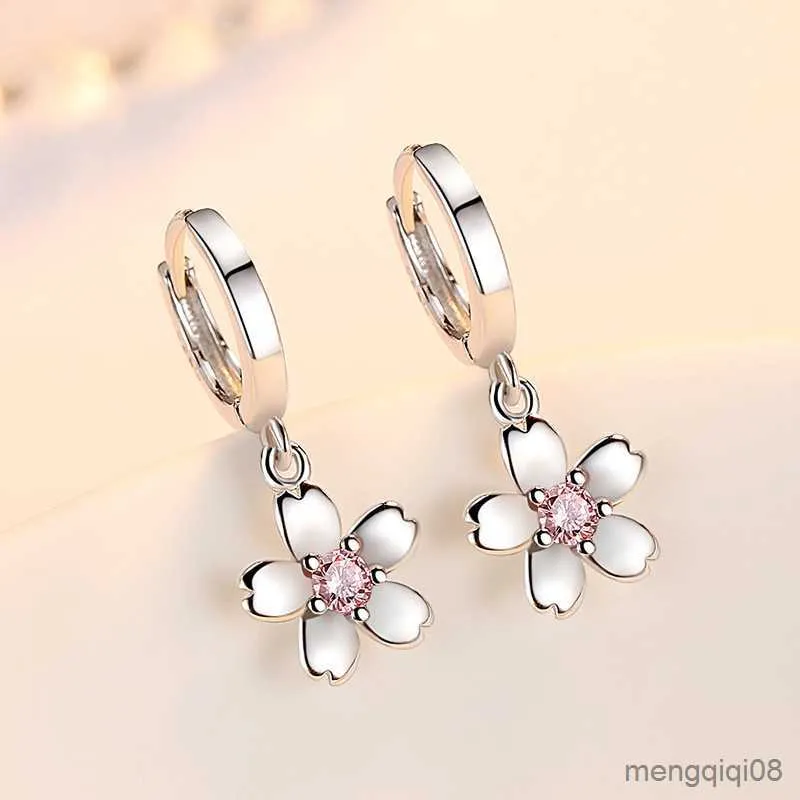 Charm Eenvoudige Mode Zilveren Naald Oorbellen Voor Vrouwen Leuke Roze/Wit Poëtische Cherry Drop Oorbellen R230605