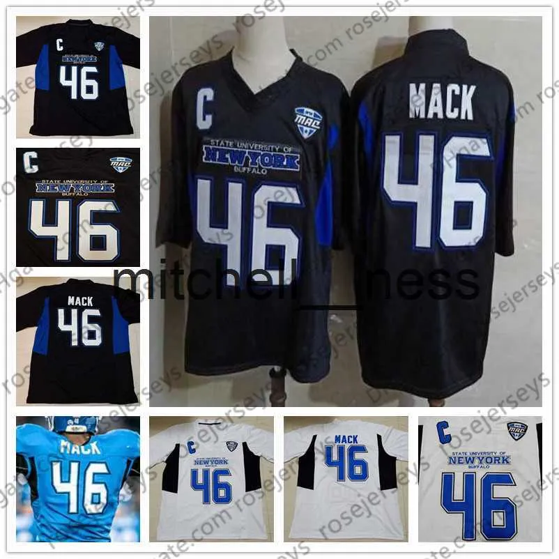 Mit8 NCAA Buffalo Bulls #46 Khalil Mack Schwarz Vintage Trikot Weiß Retro State University of New York College Football Herren Damen Jugend Kinder S-3XL