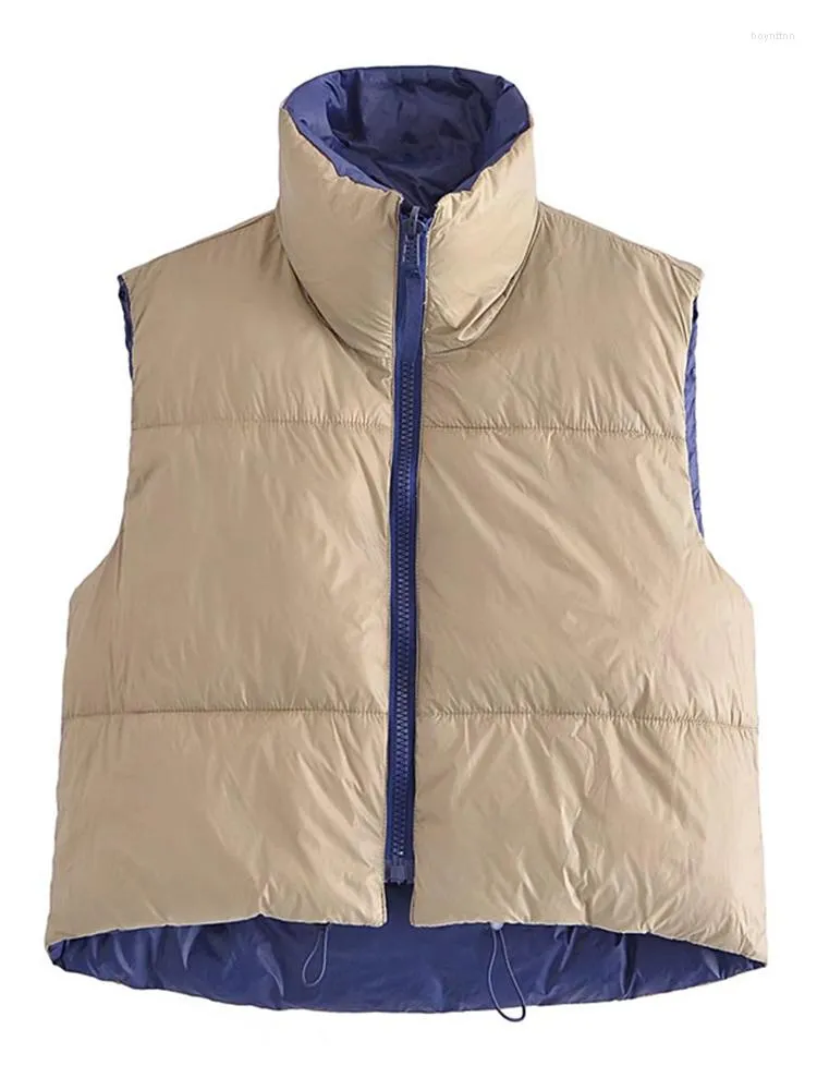 Coletes femininos HWL Colete curto acolchoado de algodão com zíper gola alta sem mangas Puffer Gilet Casacos quentes Streetwear