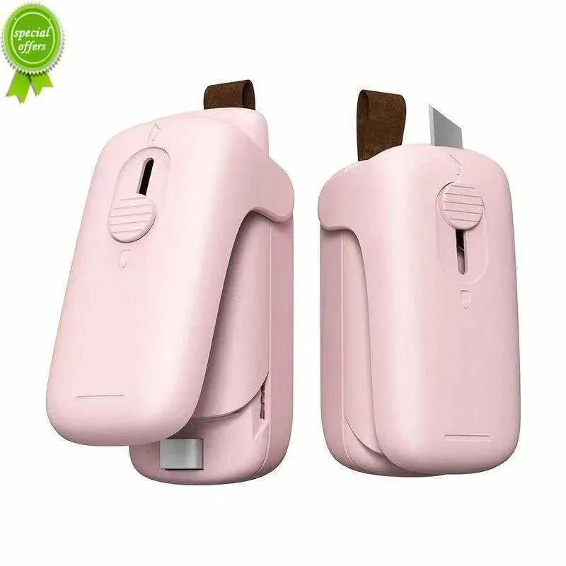 Mini USB Rechargeable Bag Sealer & Cutter 2-in-1 - Handheld Heat Sealer For Snacks, Pet Food, Plastic Bags (Pink) - View #2