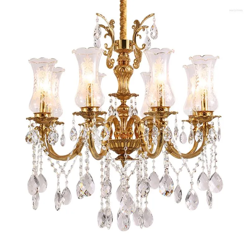 Lustres DINGFAN Lustre Européen En Cuivre De Luxe Français Villa En Cristal Salon Salle À Manger Chambre Créatif Décoratif Pendentif Lumière