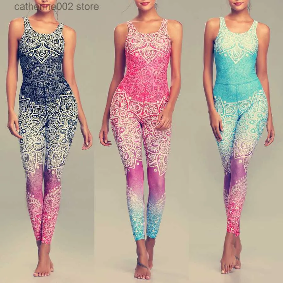 Suits de survêtement pour femmes Li-Fi Mandala Print Set Fitness Femme Femmes Sports Suisse de course Gym Wear Uster Vest Workout Elastic rapide Dry Sets T230605