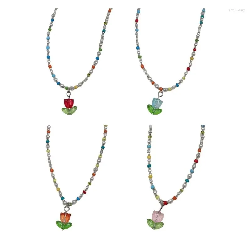 Pendentif Colliers Bohême Perlé Collier Perles De Riz Coloré Chaîne Ras Du Cou Bijoux De Fête