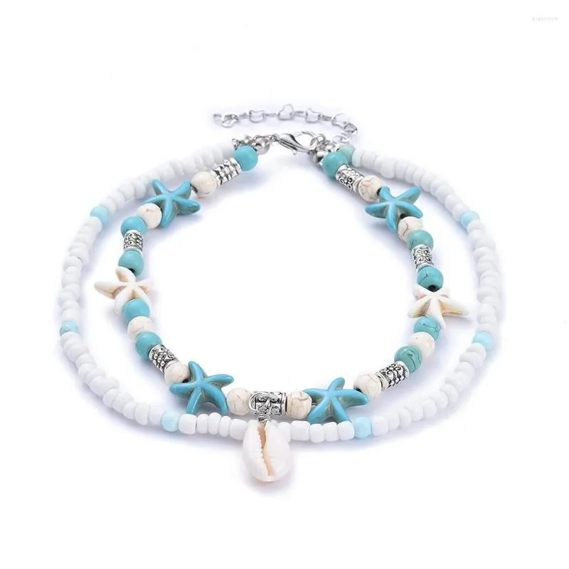 Bracelets de cheville 1 pc cauri coquille avec Turquoise/verre perles de rocaille pour femmes plage cheville jambe Bracelet bohème pied chaîne été bijoux