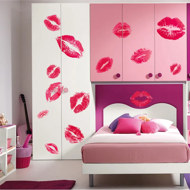 Vendita calda Baci Adesivo da parete Stampa labbra Soggiorno Camera da letto Decorativo Decalcomanie per la casa Combinazione Murale Decorazioni per San Valentino