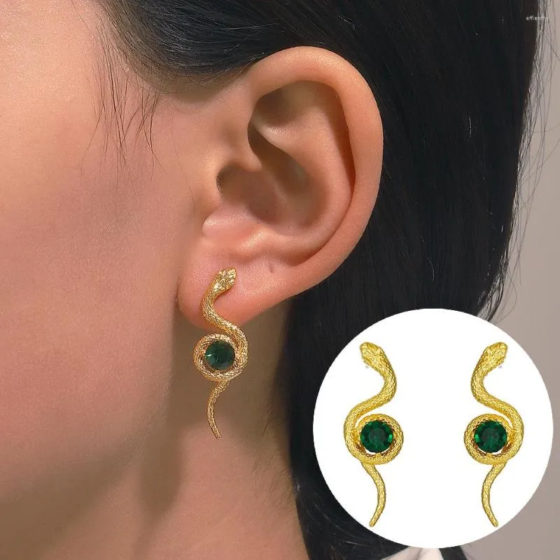 Pendientes colgantes de lujo con diamantes de imitación de esmeralda de serpiente para mujer, pendientes de animales Punk de cristal, accesorios de joyería, regalos para el Día de San Valentín