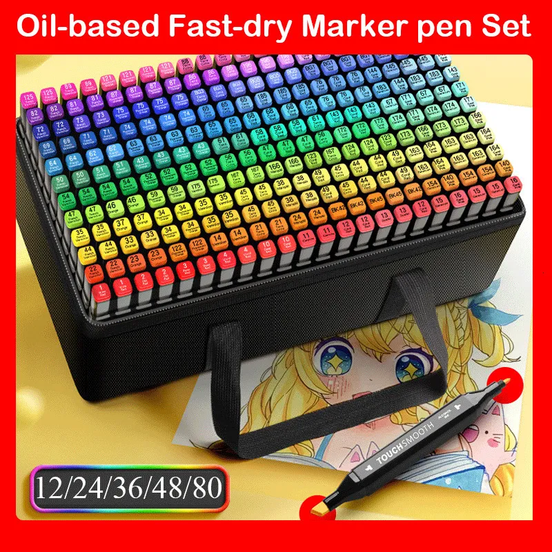 Markers 36/48/80/168 Colors Double Headed Marker Pen Set Oily Tip Alcohol Based Sketching Markers For Manga Drawing School Art Supplies 230605