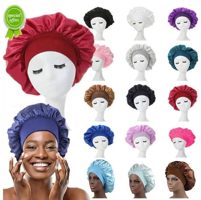 Nouvelles femmes nuit sommeil cheveux casquettes soyeux Bonnet Satin Double couche ajuster couvre-chef chapeau pour bouclés élastiques accessoires de coiffure