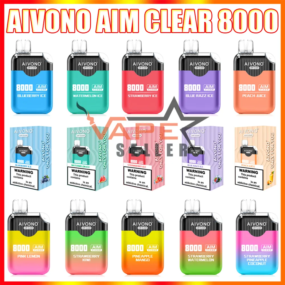 Original AIVONO AIM CLEAR Aroma King 8000 Einweg-Pod-Gerätebox E-Zigarette mit 18-ml-Pod 650-mAh-Akku Mesh-Spule Big Puff ESCO BARS Vape Pen