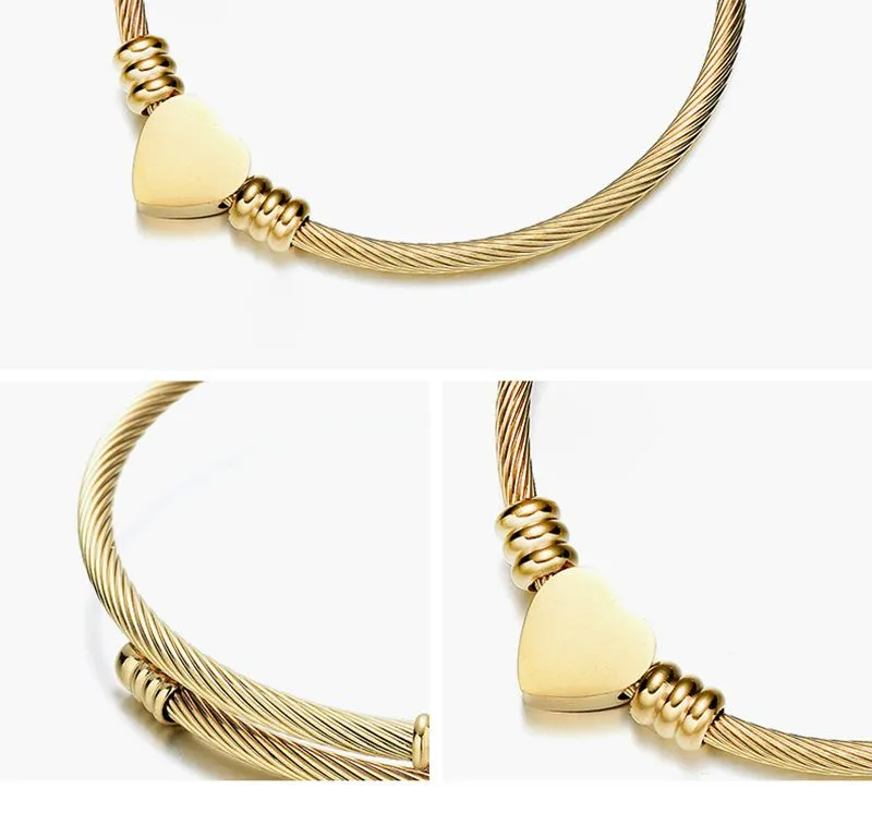 Anpassa mamma gåva DIY bokstäver kvinnor älskar persika hjärta charm armband guld färgtråd smycken rostfritt stål armband