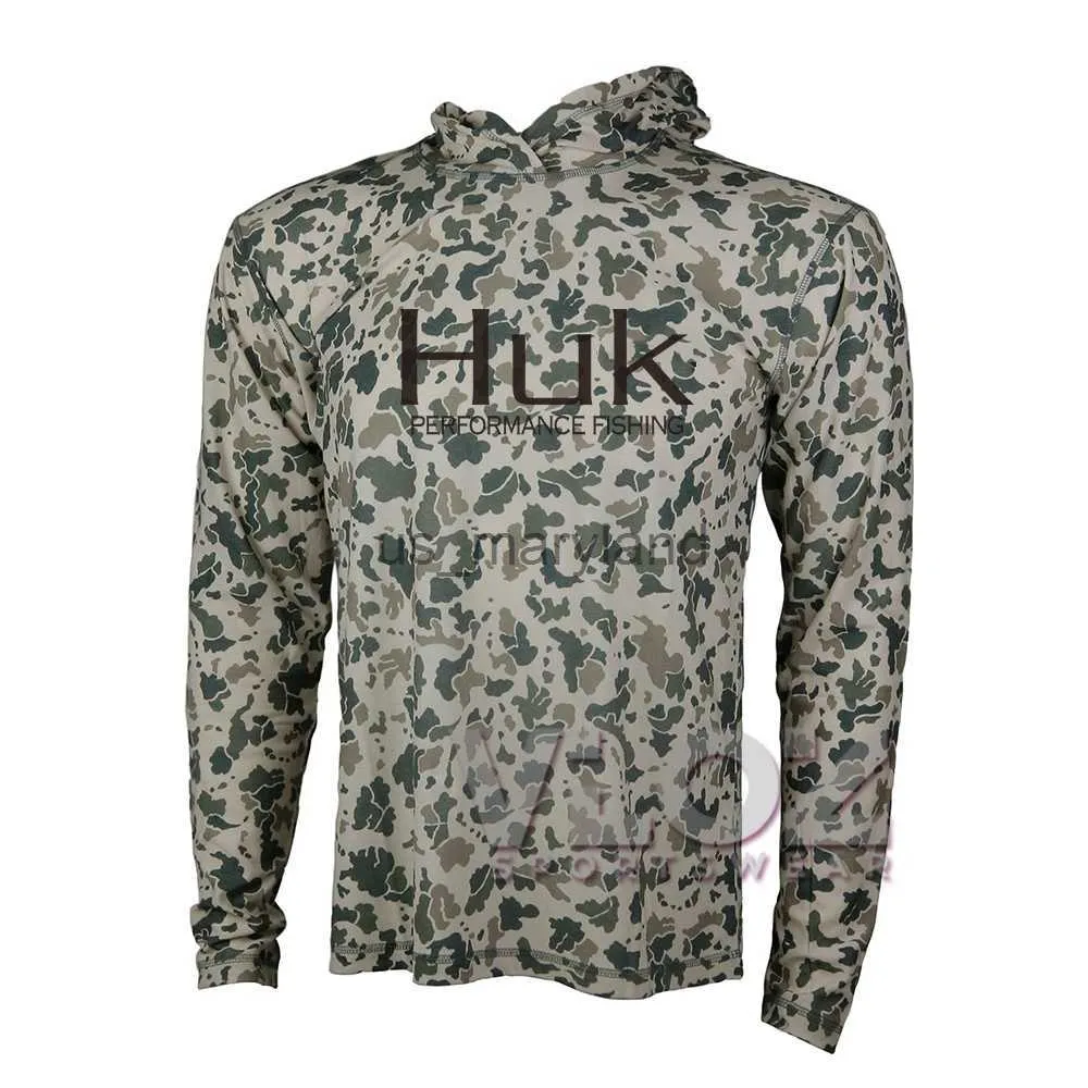 Chemises d'extérieur Hommes HUK De Pêche À Capuche À Manches Longues Protection Solaire Sweat Respirant À Séchage Rapide Camouflage Vêtements De Pêche Camisa De Pesca J230605