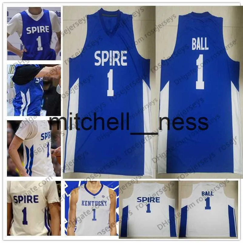 Mit8 Spire Institute #1 LaMelo Ball High School Basketball no name Jersey White Royal Blue Kentucky Wildcats Men Youth Women Kids Stitched S-4XL