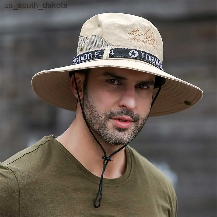 Summer Sun Hat Bucket Cowboy Men Women Fishing Boonie Hats Sun UV Protection Long Large Wide Brim Mesh Handing Outdoor Beach Cap L230523